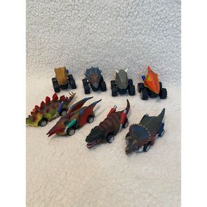 Lot of 8 Dinosaur Cars Friction Pullback Cars Dino Colorful